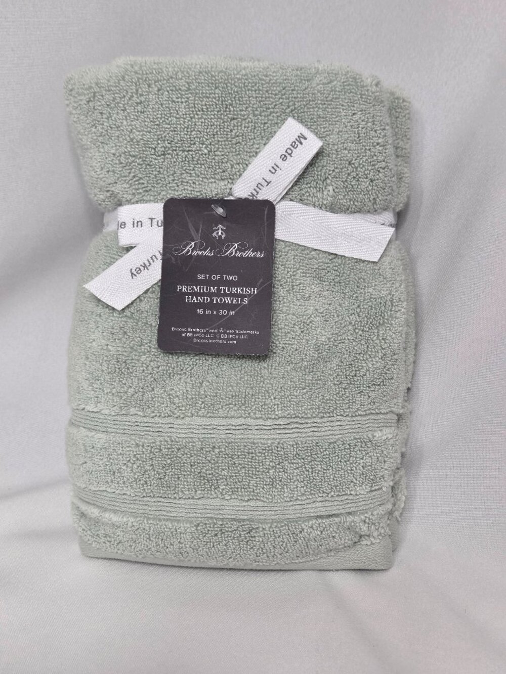 Brooks Brothers Premium Turkish Towel Set of 2 Hand Towels Sage Green 16x30 NWT